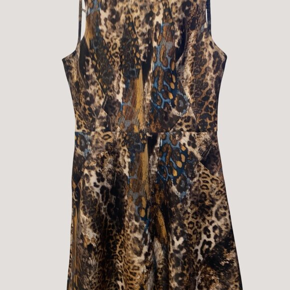 Dress Size 10 Jennifer Lopez Brown Teal Animal Print Sleeveless A line Fitted - Picture 1 of 13